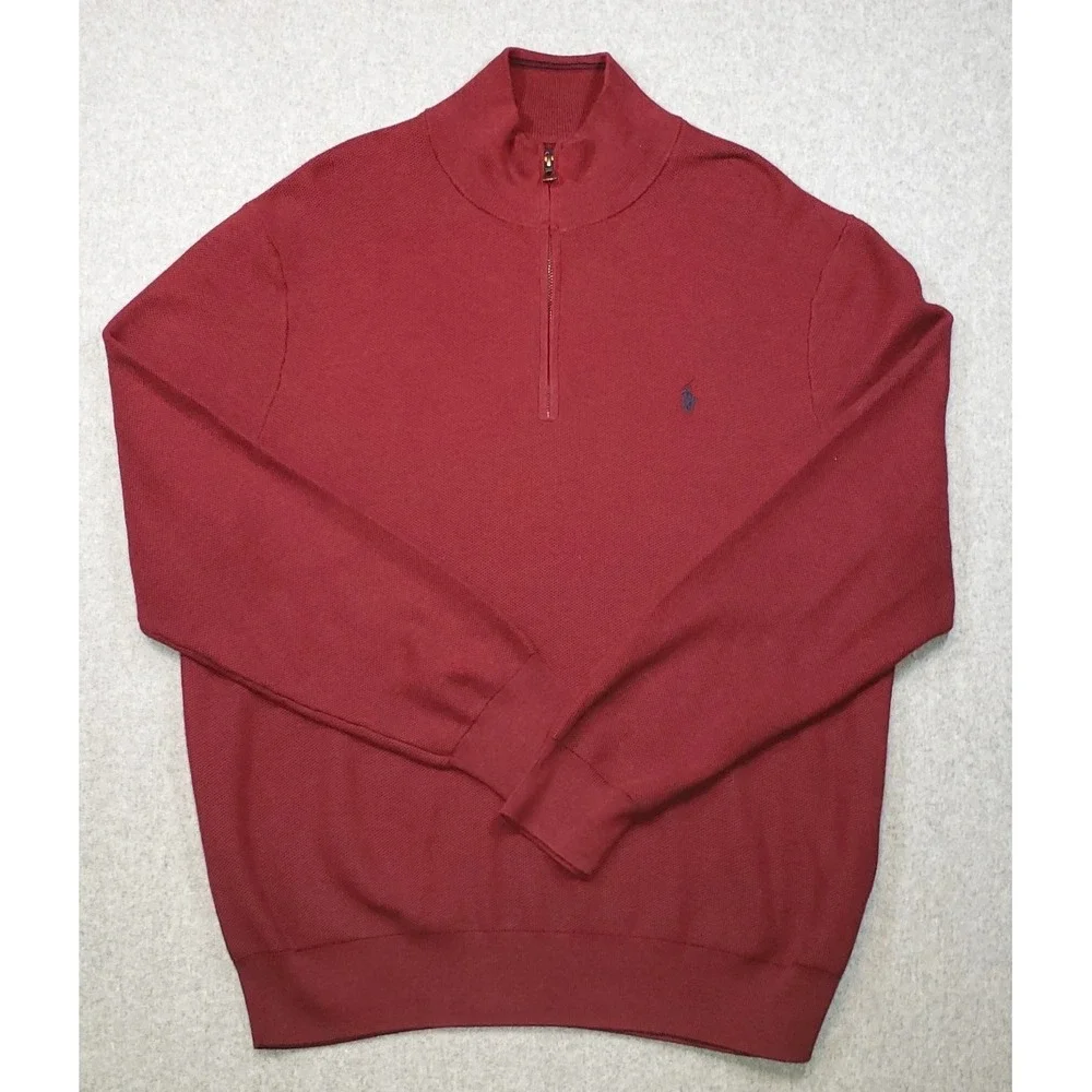Polo Ralph Lauren Pima Cotton Quarter Zip Sweater Mens Maroon Sz XXL Pullover - Picture 1 of 11